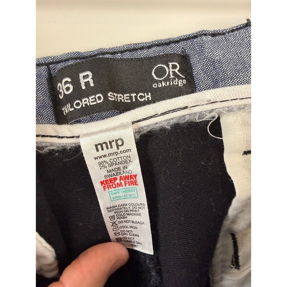 Oakridge Chino Pants Mens 36 Black Tailored Stretch Cotton Twill Trousers - Picture 3 of 3